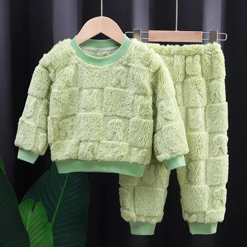 Autumn Winter Flange Sleepwear Girls Boys Long Sleeve Home Clothing Baby Kid Sleep Costume Tops+Pants Suits 0-5Y