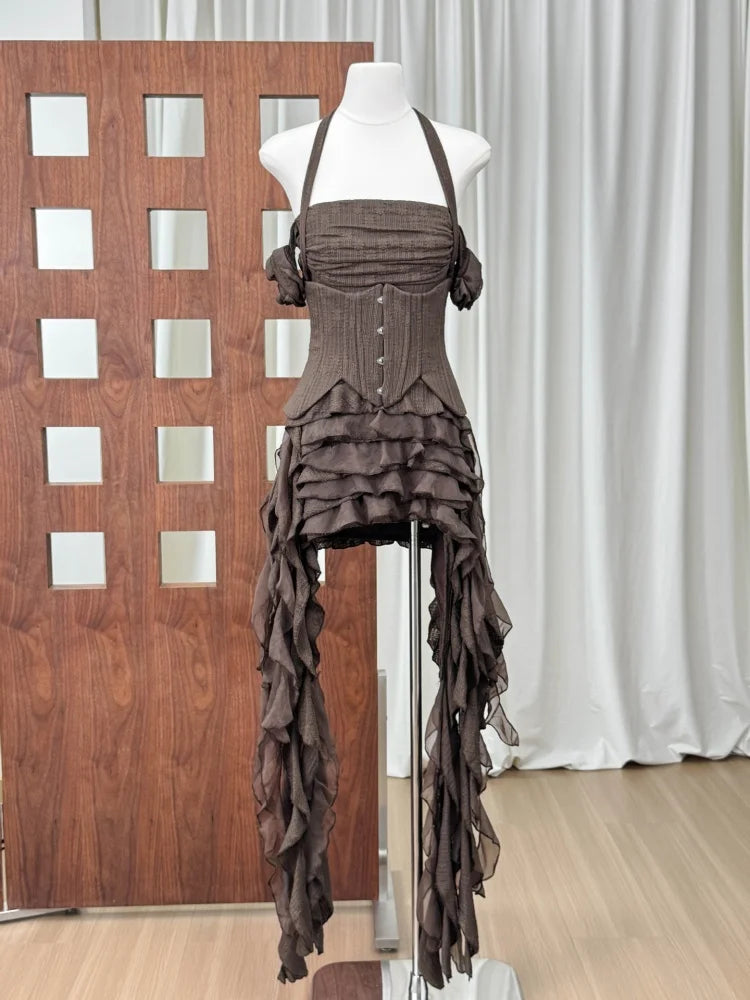Women's Halter Ruffle Corset Mini Dress
