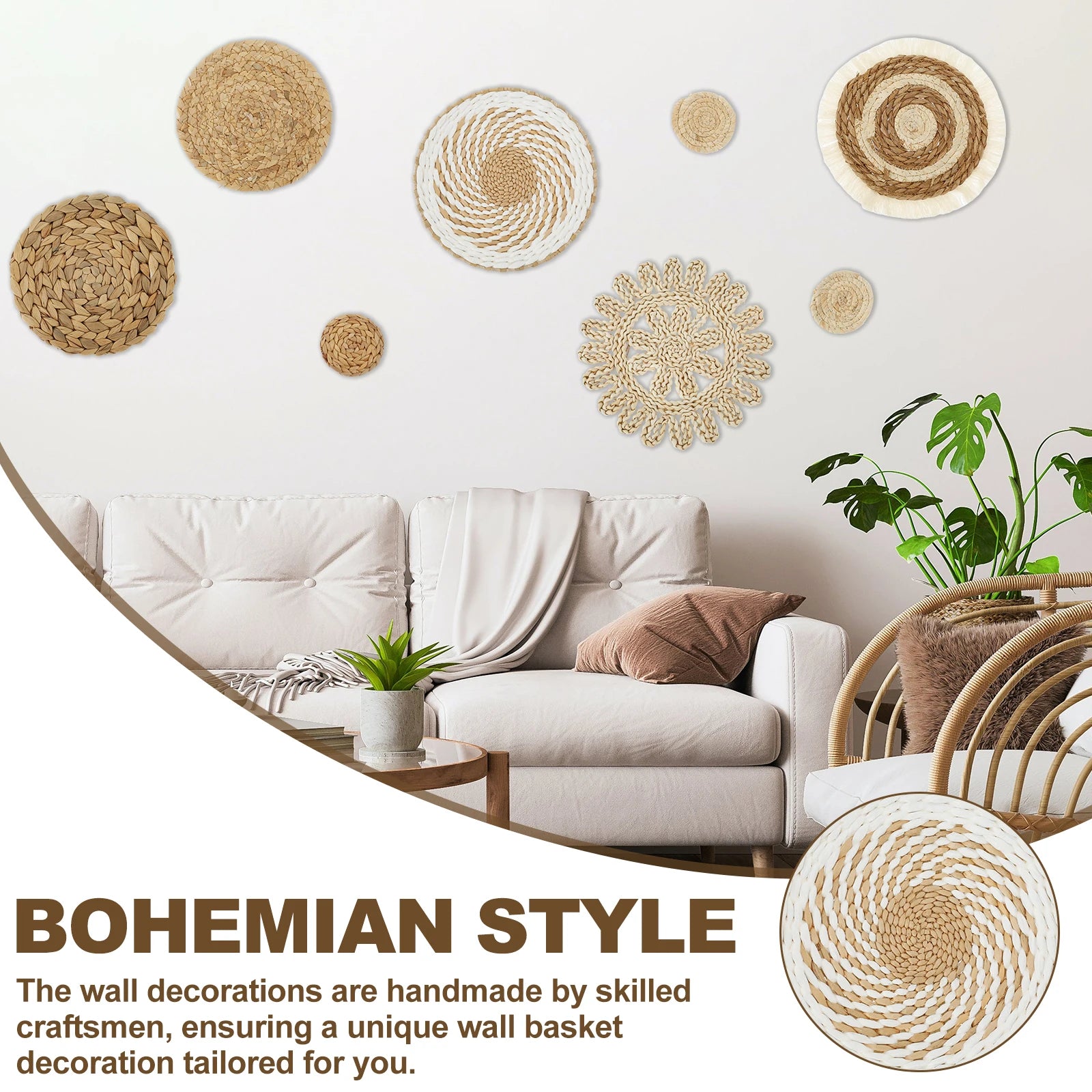 11-Piece Woven Rattan Wall Basket Decor Set