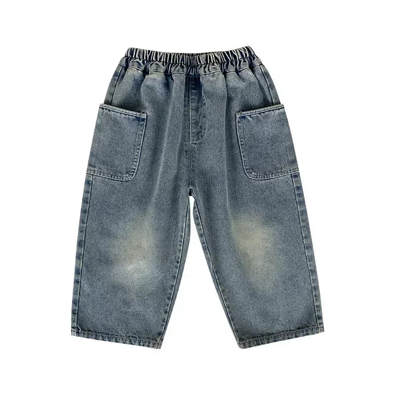 2025 Spring and Autumn New Kids pants Fashion solid color Children's straight jeans Boys loose casual denim Trousers