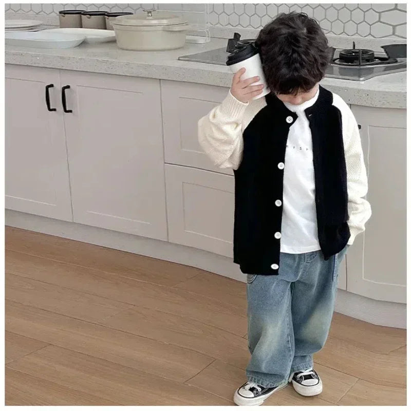 2025 Spring and Autumn New Kids pants Fashion solid color Children's straight jeans Boys loose casual denim Trousers