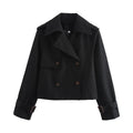 YENKYE New Autumn Women Solid Cropped Trench Coat Vintage Double Breasted Long Sleeve Short Jacket Lapel Collar Windbreaker