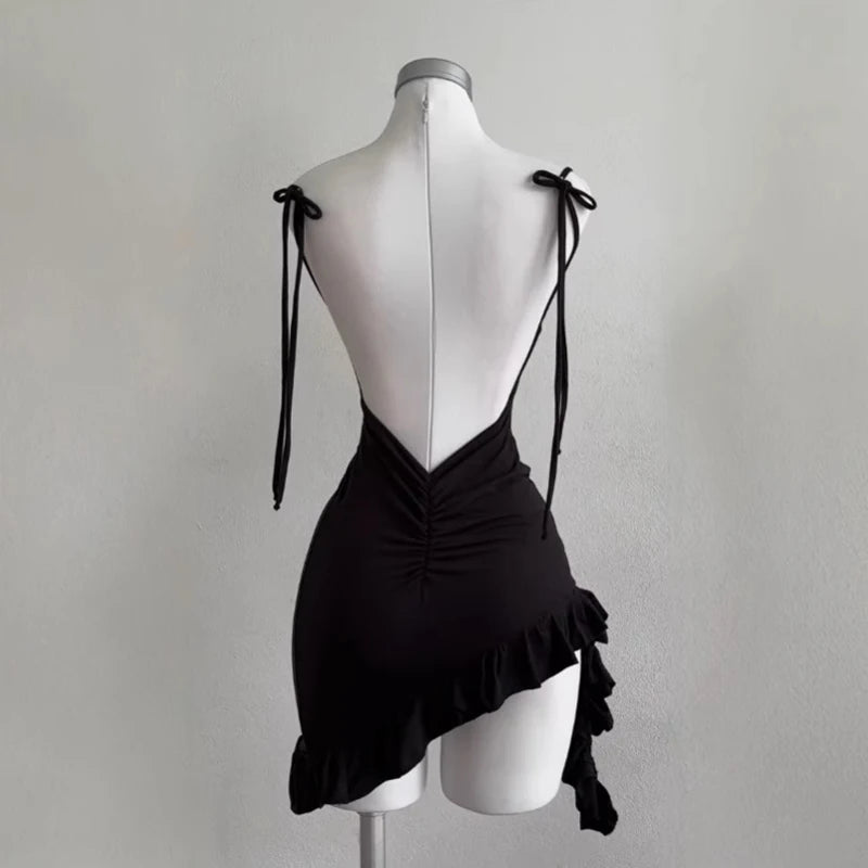 Sleeveless Backless Lace-Up Bodycon Mini Club Dress