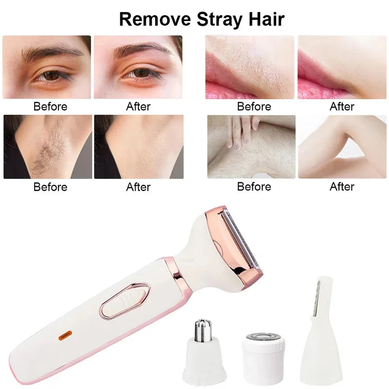 Electric Shaver For Woman Body Hair Removal Epilator Painless Cordless Trimmer Women Face Leg Bikini Razor 4 in 1 Hair Remover