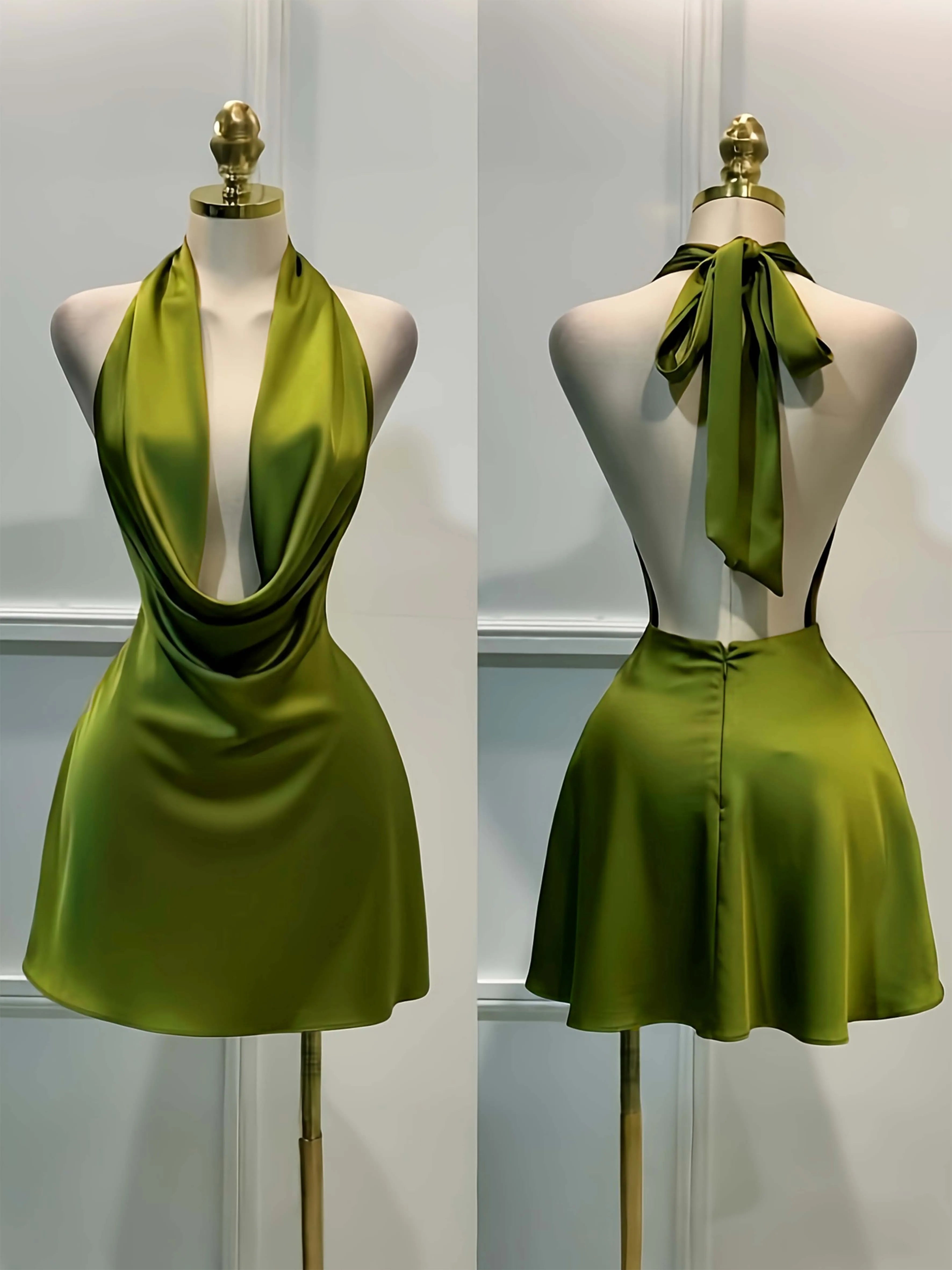 Open-Back Satin Midi Dress – Zipper Fitted Cocktail