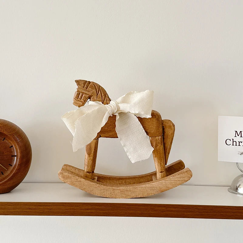 Creative Hand Carved Wooden Horse Series Retro Rocking Horse Desktop Decoration Ornament for Friends Commemorative Gift