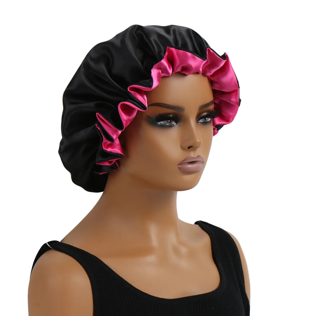 1pc Two Tone Satin Hat Silk Bonnet for Sleeping Satin Bonnets Double Layer Reversible Hair Cap Bonnet for Women Long Curly Braid