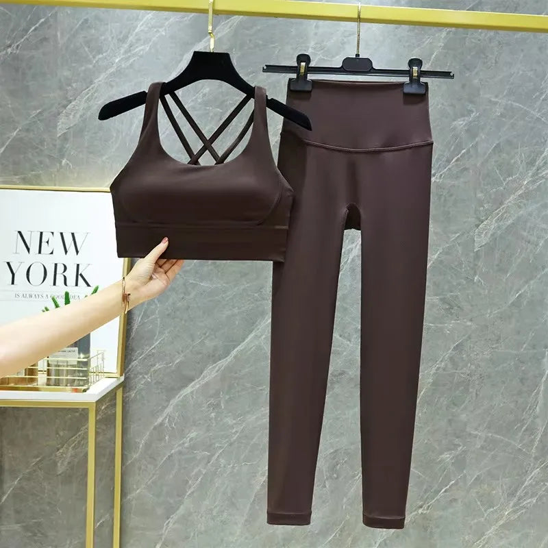 TRY TO BN Yoga Set 2 Piece Sport Bra High Waist Leggings Women's Tracksuit Fitness Tummy Control Squat Proof Workout Gym Clothes