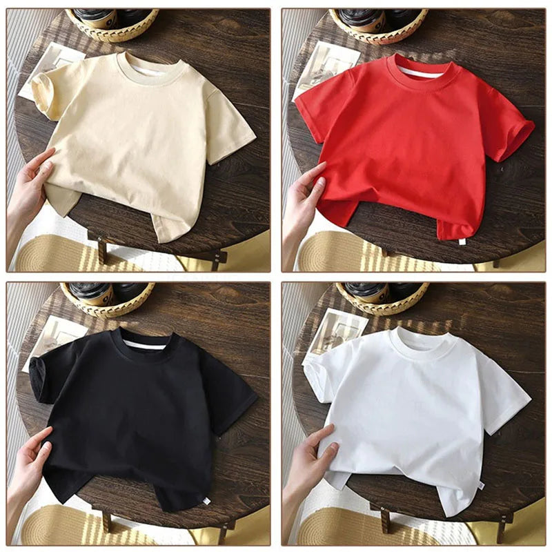 Kids' Solid Cotton Short-Sleeve Tee – 7 Colors, Ages 1–10