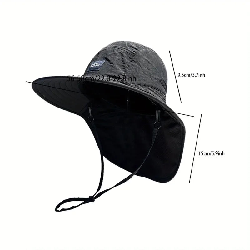 Outdoor Unisex Wide Brim Bucket Hat with Neck Flap Adjustable for Hiking Camping Fishing Wear