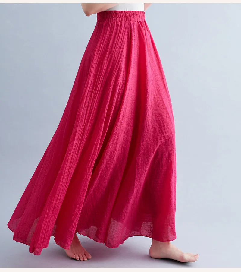 Mori Girl Cotton Linen Ethnic A-Line Long Skirt