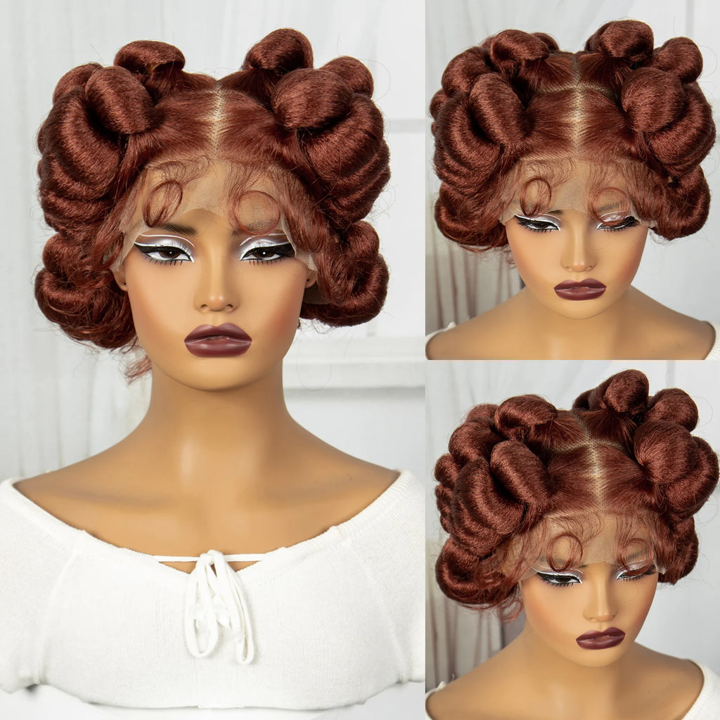Natural Color 6Inch Transparent Full Lace Braided Wigs Short Cute Handmade Bantu Synthetic Braided Lace Wigs Knotless Braids Wig
