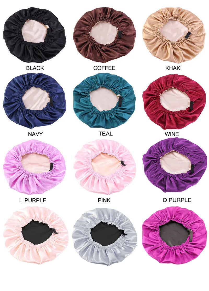 Satin Bonnet For Sleeping Adjustable Silk Bonnet For Curly Hair Bonnets Double Layer Large Satin Lined Sleep Cap For Women