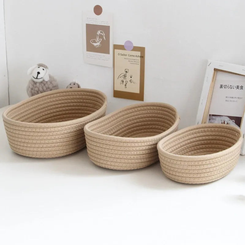 HOMEFISH Nordic Cotton Rope Woven Storage Basket Desktop Cosmetic Key Sundries Organizer Box