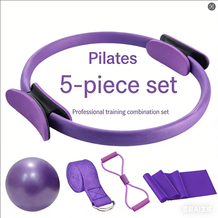 5-Piece Set of Women's and Girls' Yoga Fitness Circular Training Rings, Pilates Elastic Resistance Rings, Fitness Exercise Belts