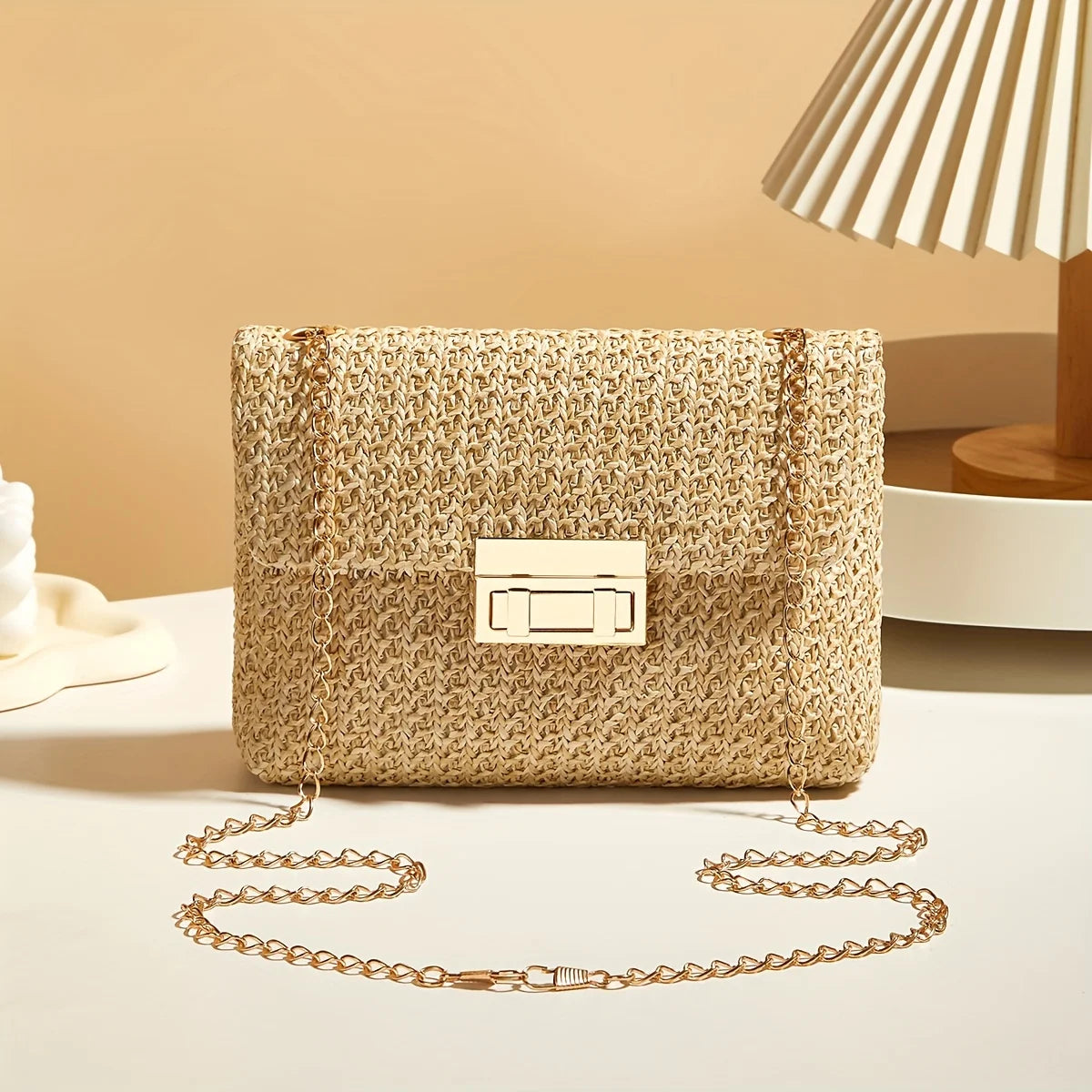 Handwoven Straw Shoulder & Crossbody Bag – Lock Closure, 7 Colors