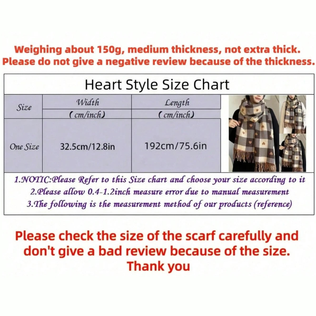 1 Piece of Women's Autumn and Winter Heart-Shaped Scarf, Women's Plaid Comfortable Scarf, Thick Large Blanket Shawl Scarf