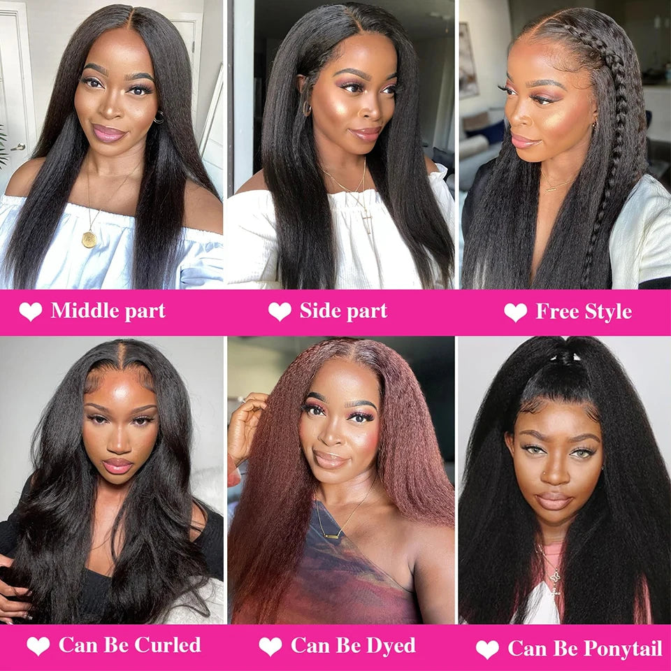 V Part Wigs Human Hair 100% Brazilian Kinky Straight Human Hair Wigs No Leave Out No Sew Glueless 250% Natural Black For Women