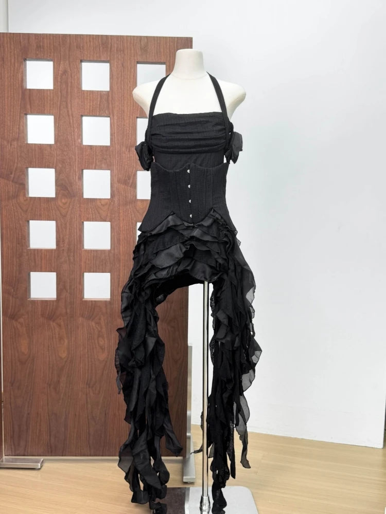 Women's Halter Ruffle Corset Mini Dress
