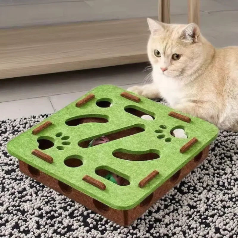 Cat Puzzle Maze Toy – Interactive Felt Box with Bell Ball for Kittens