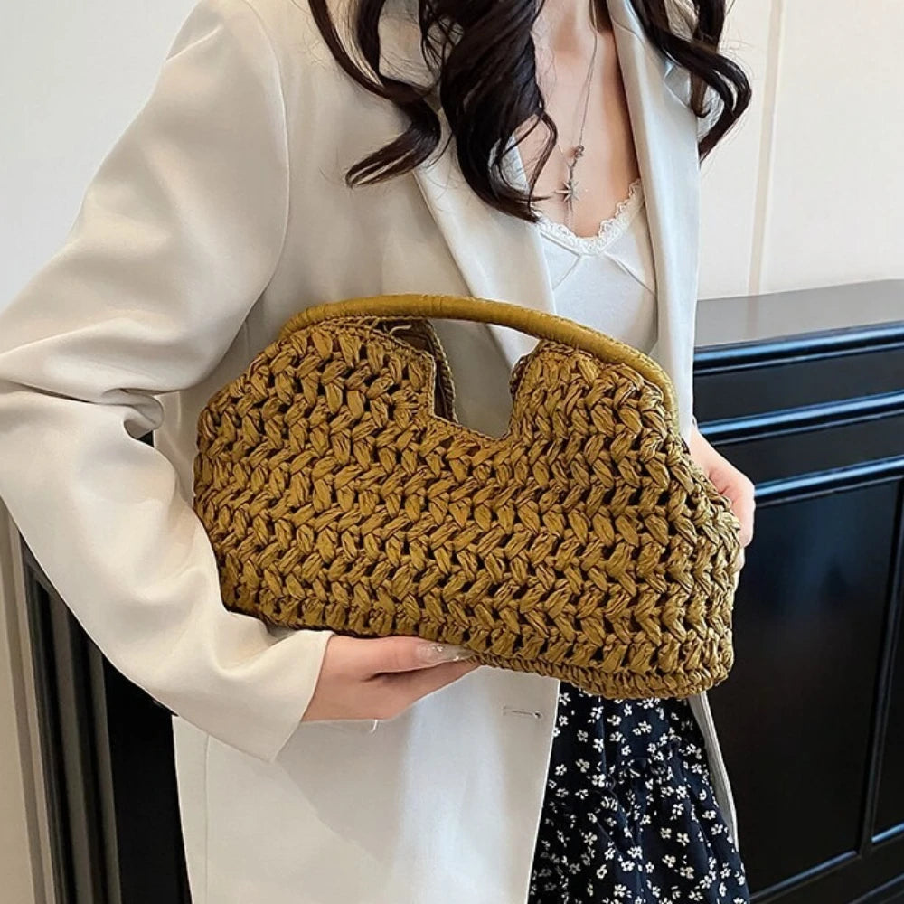 New Summer Beach Bag for Women Clutch Bag Luxury Designer Straw Bags Tote Handbag Fashion Woven Rattan Bags Female Travel Purse
