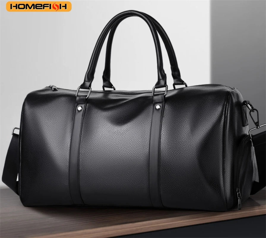 HOMEFISH Retro New Short Trip Bag Large Capacity Sports Motorcycle Training Pu Waterproof Leisure Fitness Bag