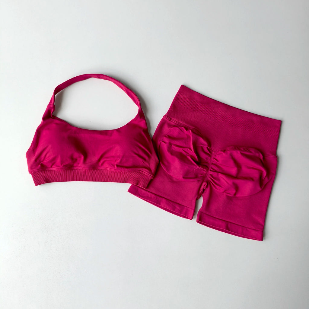 2 Pieces Women's Yoga Suit Seamless Fitness Gym Clothes Halter Sports Bra with Matching Shorts Workout Set Gym Outfit