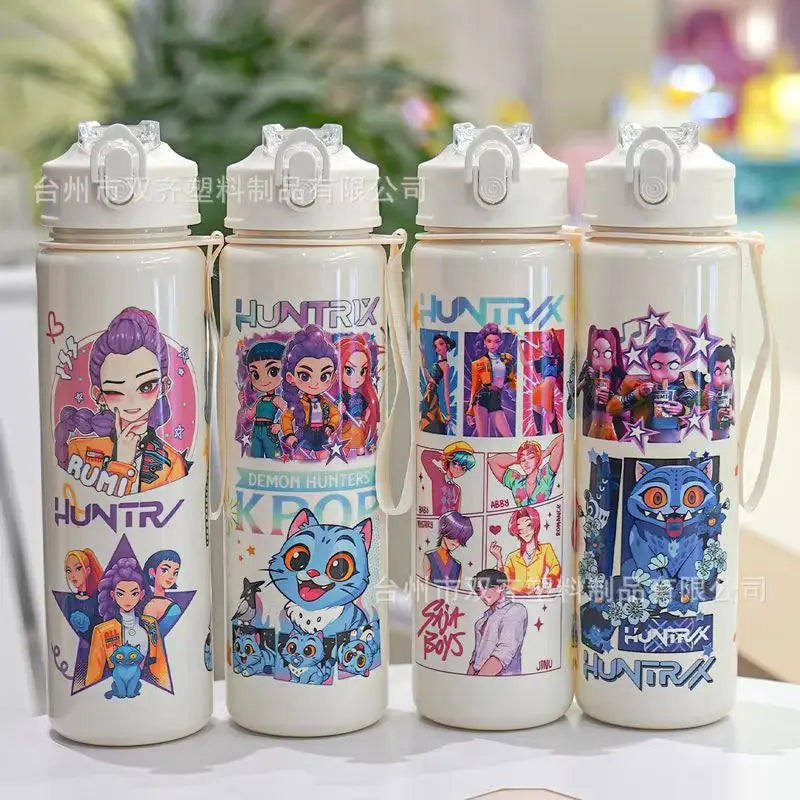 Hot 700ml Sale Cartoon Print Plastic Water Cup | Rumi Mira Zoey Jinu Celine | Portable Outdoor Straw Cup For Kids Cross-Border
