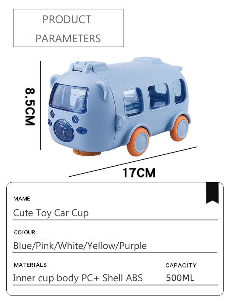 LUSQI 0.5L Cute Toy Car Cup With Straw Indoor And Outdoor Water Bottle Large Capacity Plastic Mug For Summer Drinkware BPA Free