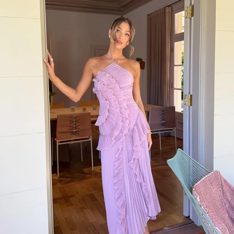 Elegant Halter A-Line Chiffon Prom Gown