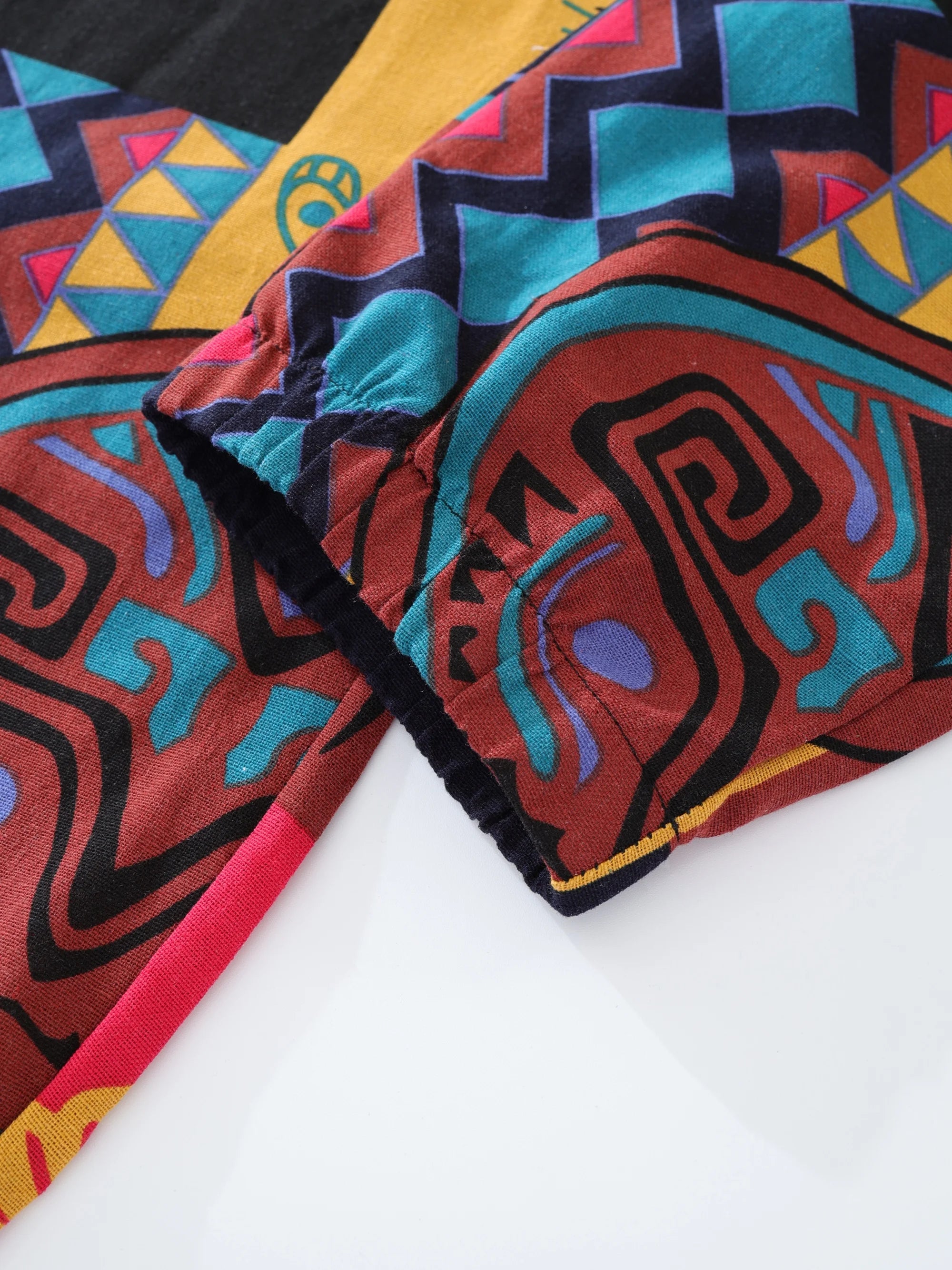 Men's Boho Tribal Print Linen Drawstring Jogger Pants