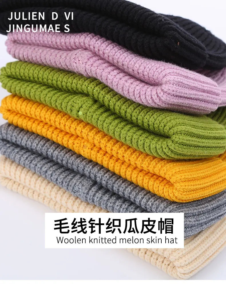 Autumn  Winter Short Warm Melon Hat Men Knitted Round Top Brimless Cold Hat Women Street hip-hop Wool Beanie