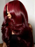 30 Inch Burgundy Body Wave Human Hair Wigs 13x4 HD Lace Frontal Wig Colored 99j Wet And Wavy Curly Lace Front Human Hair Wigs