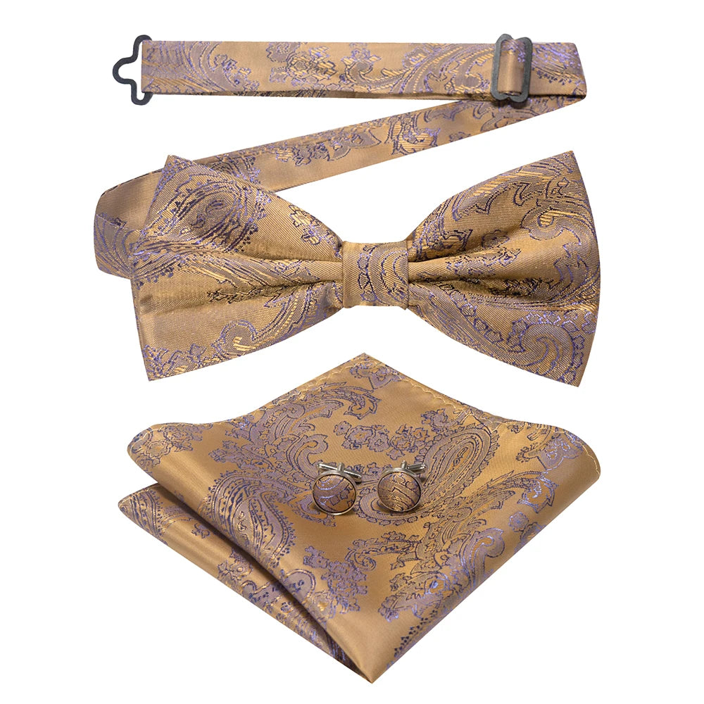 EASTEPIC New Fashion Blue Green Paisley Bow Tie Set for Men Soft Hanky Quality Cufflink Men's Accessory Wedding Present