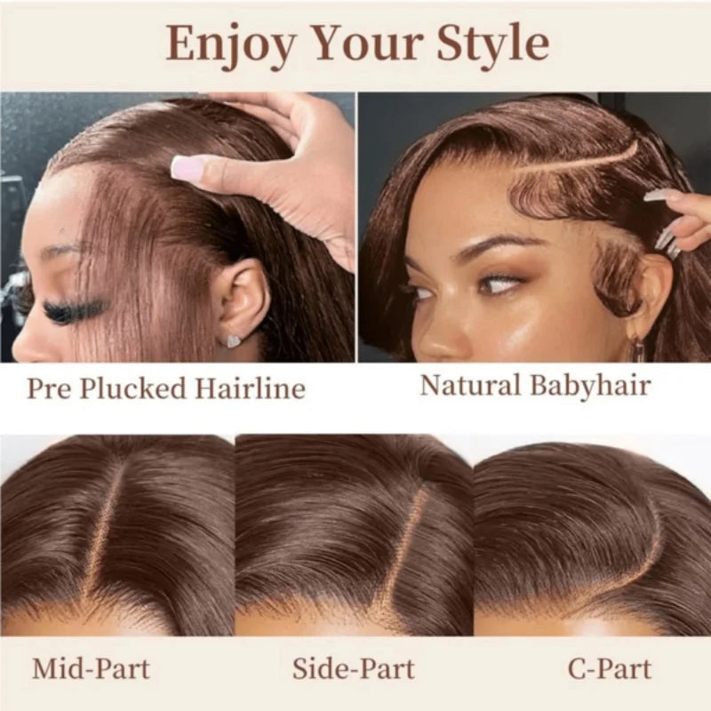 34" Chocolate Brown HD Bone Straight Lace Front Wig