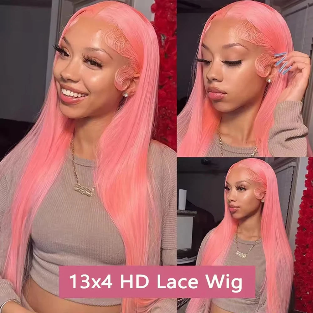 Bone Straight 13x4 HD Light Pink Lace Front Wigs For Black Women SyntheticTransparent Pink Colored Lace Frontal Wig Pre Plucked