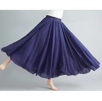 Mori Girl Cotton Linen Ethnic A-Line Long Skirt
