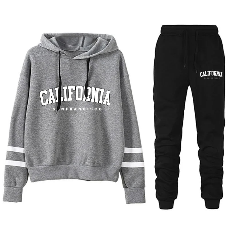 Stripe Hooded Sweatshirt & Drawstring Pants Set – S-3XL