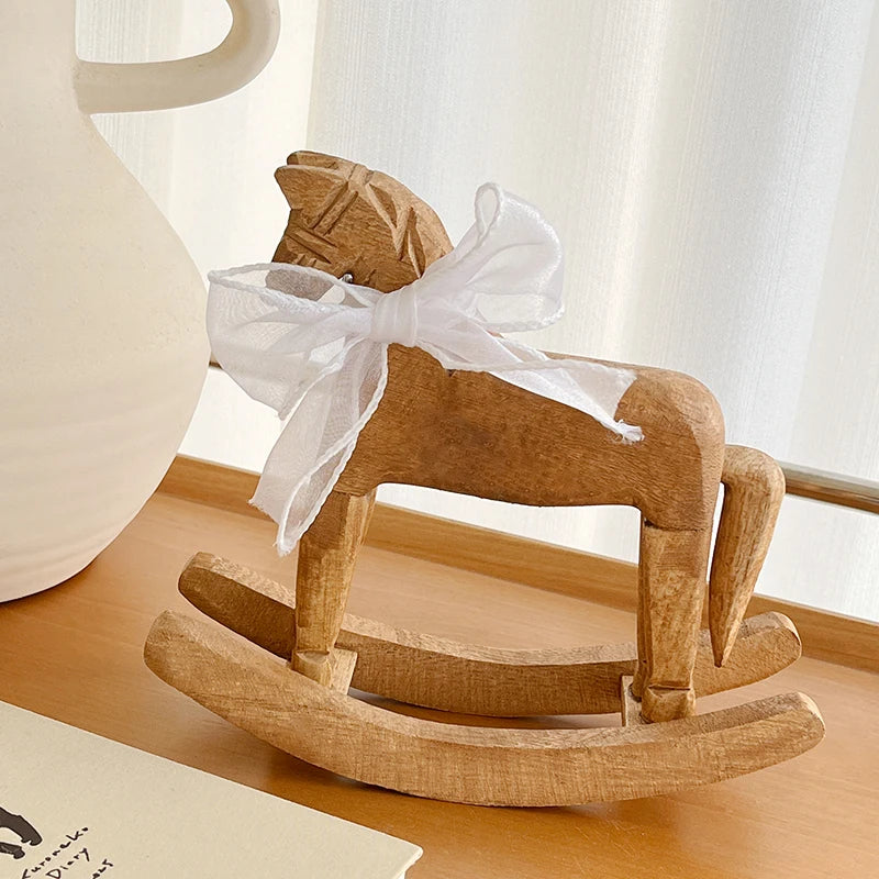 Creative Hand Carved Wooden Horse Series Retro Rocking Horse Desktop Decoration Ornament for Friends Commemorative Gift