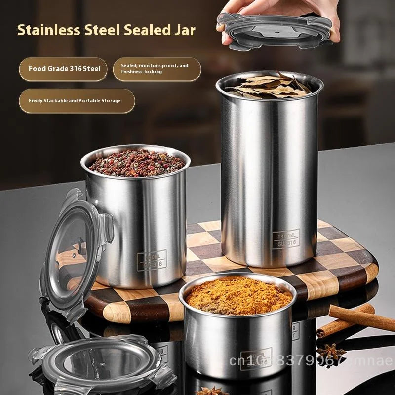 Airtight Stainless Steel Storage Jars Set – 3 Sizes