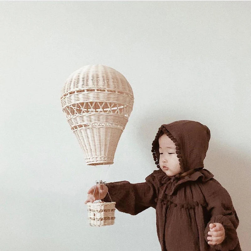 Handwoven Rattan Hot Air Balloon Wall Hanging Decor