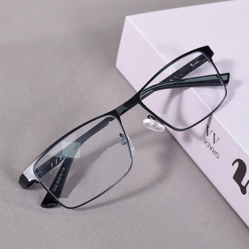 May Flower Anti Blue Light Reading Glasses Men Metal Prescription Eyeglasses With Spring Hinge Blue Color Frame For Men +75+175