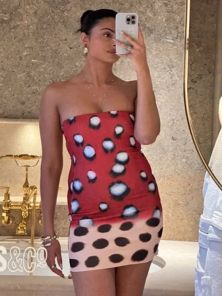 Mesh Polka Dot Flared Sleeve Slim Fit Casual Dress