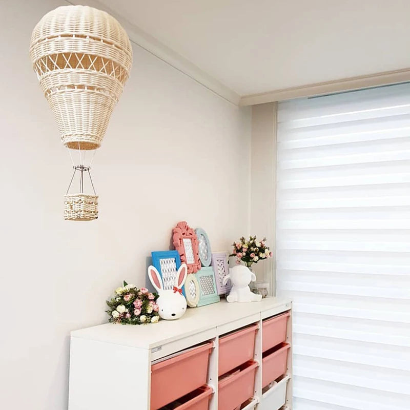 Handwoven Rattan Hot Air Balloon Wall Hanging Decor