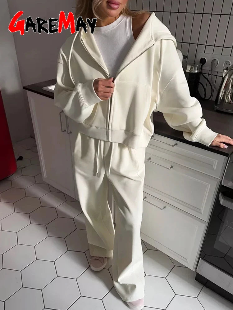 Women's Hooded Zip Tracksuit & Wide-Leg Trouser Set