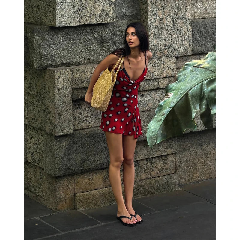 Mesh Polka Dot Flared Sleeve Slim Fit Casual Dress