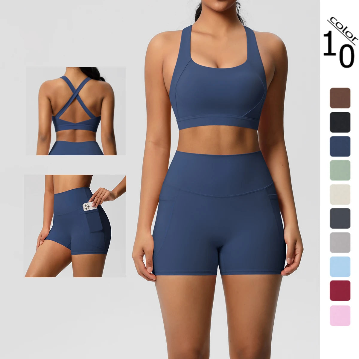 Pocketed Yoga Set – Sleeveless Top & Slim Ankle Leggings