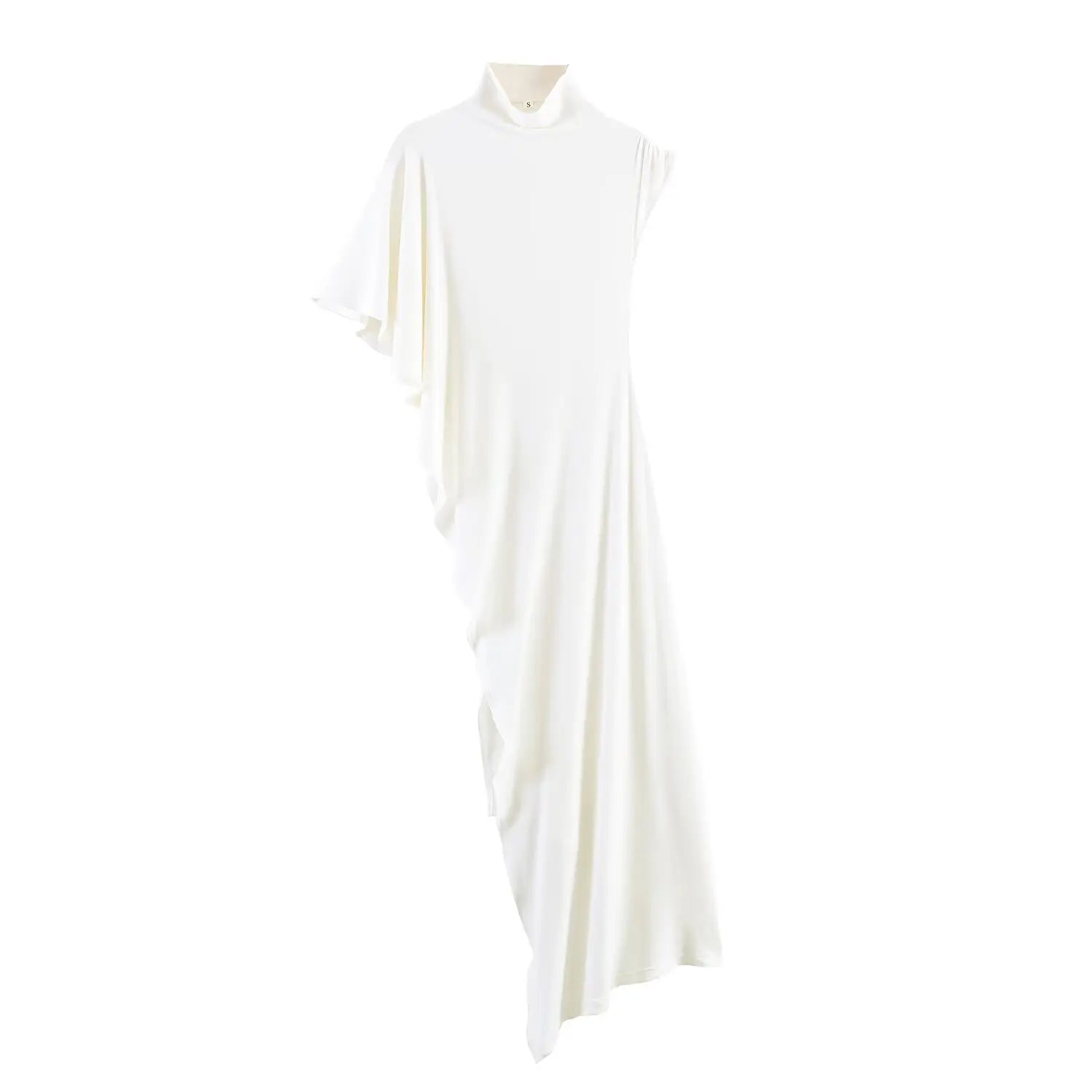Black Asymmetrical High-Neck Draped Sleeve Top