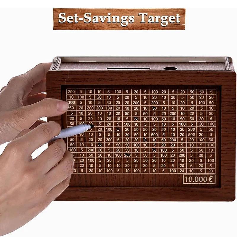 Wooden Savings Challenge Box – 1K to 10K Money Vault