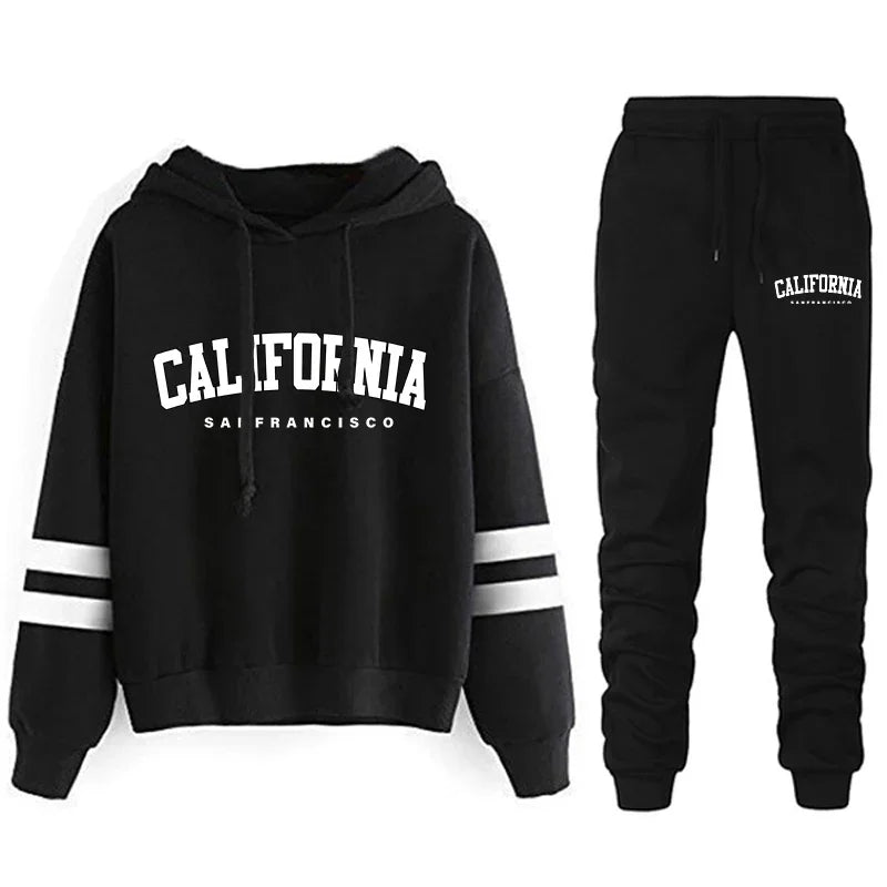 Stripe Hooded Sweatshirt & Drawstring Pants Set – S-3XL